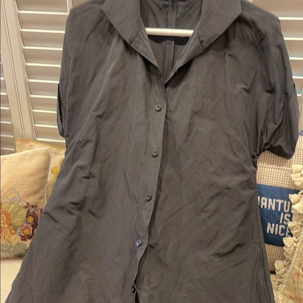 Gray Boxy Button Down Shirt with Notched Collar